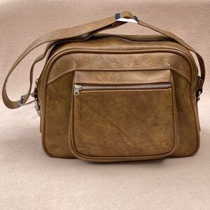 Vintage American Luggage Shoulder Travel Weekender Bag-Brown/Tan Vinyl-Vtg-Retro